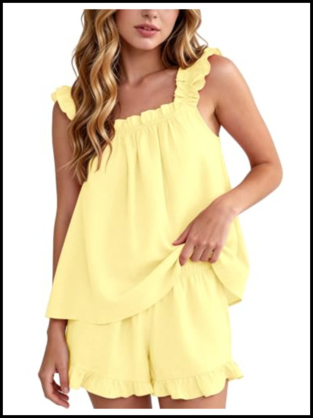 100% Cotton Ruffle Tank Top and Shorts Pajama Set Sleeveless Loungewear